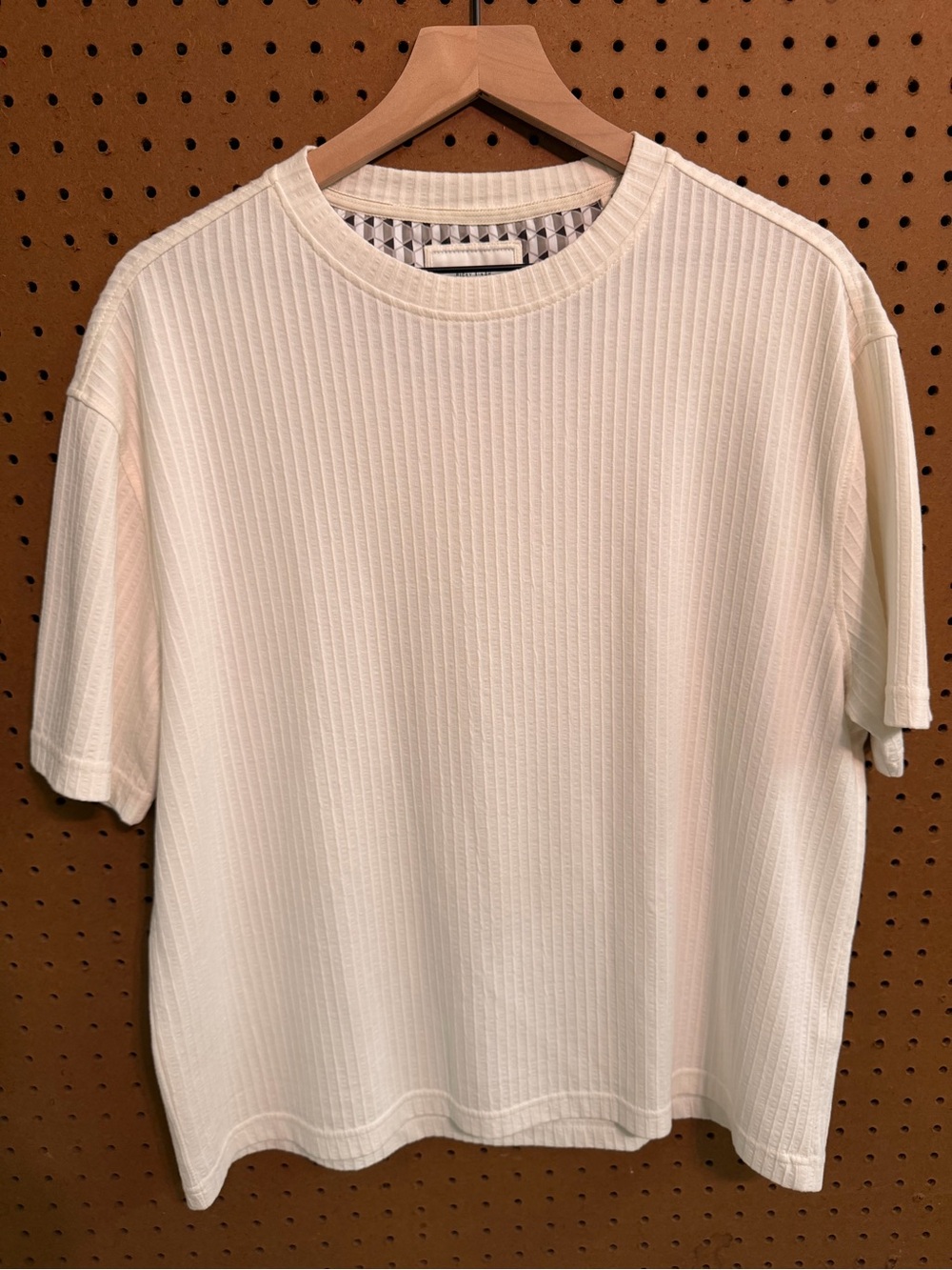 Denim & Flower Ricky Singh Ribbed Knit Tee Cream White Relaxed Fit Men's M